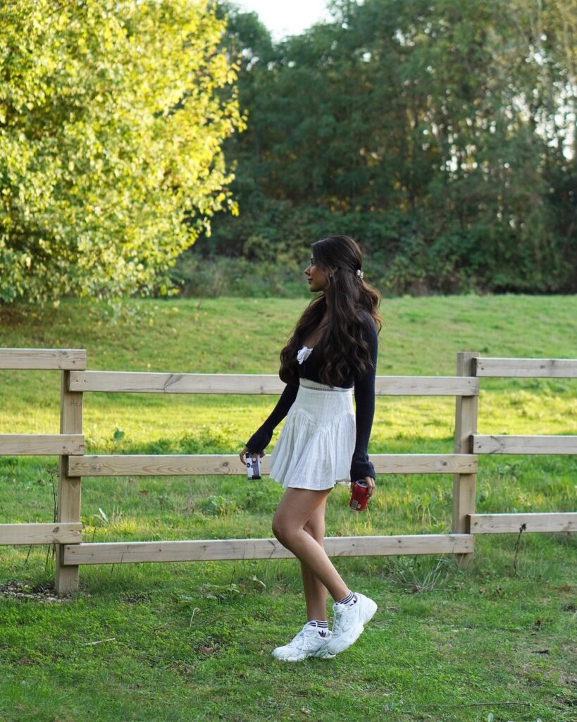 Sexy Sonam Bajwa in a White Mini Skirt and Black Bralette