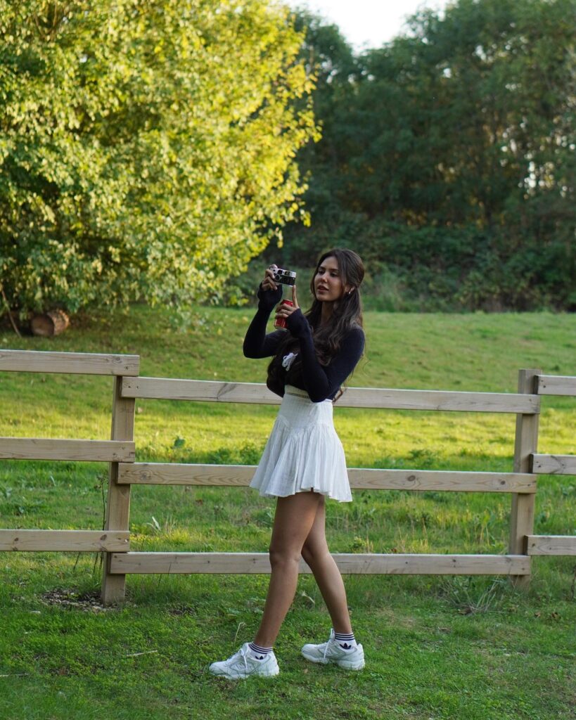 Sexy Sonam Bajwa in a White Mini Skirt and Black Bralette

