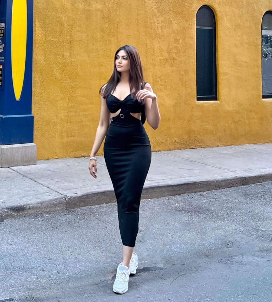 Sexy Yesha Sagar in Black Maxi Dress with Black Bralette and Curvacious Booties in Canada