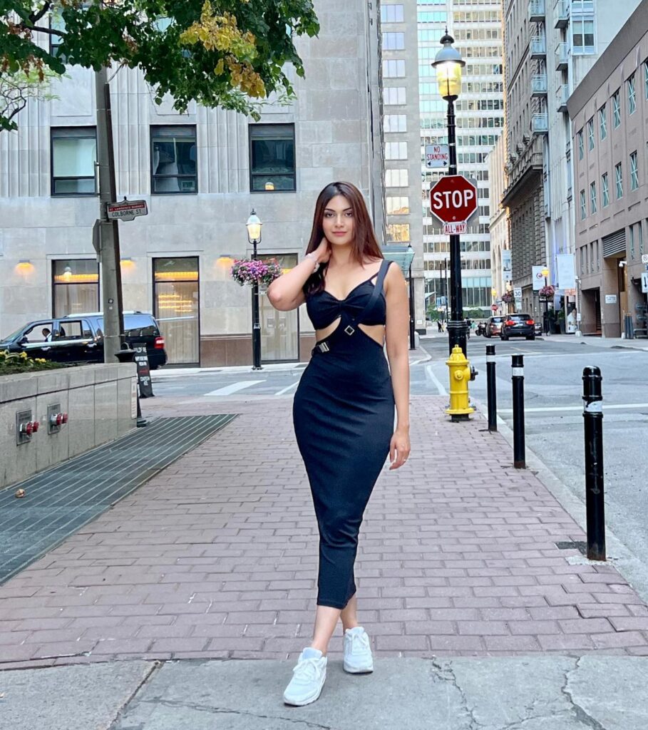 Sexy Yesha Sagar in Black Maxi Dress with Black Bralette and Curvacious Booties in Canada